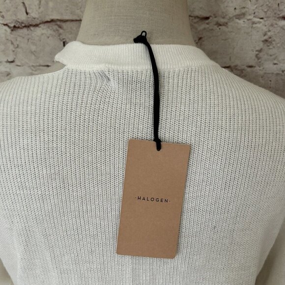 Halogen Ivory Crewneck Pullover Knit Sweater Cutout Neck 3/4 Sleeve  Size XS NEW - Picture 4 of 4
